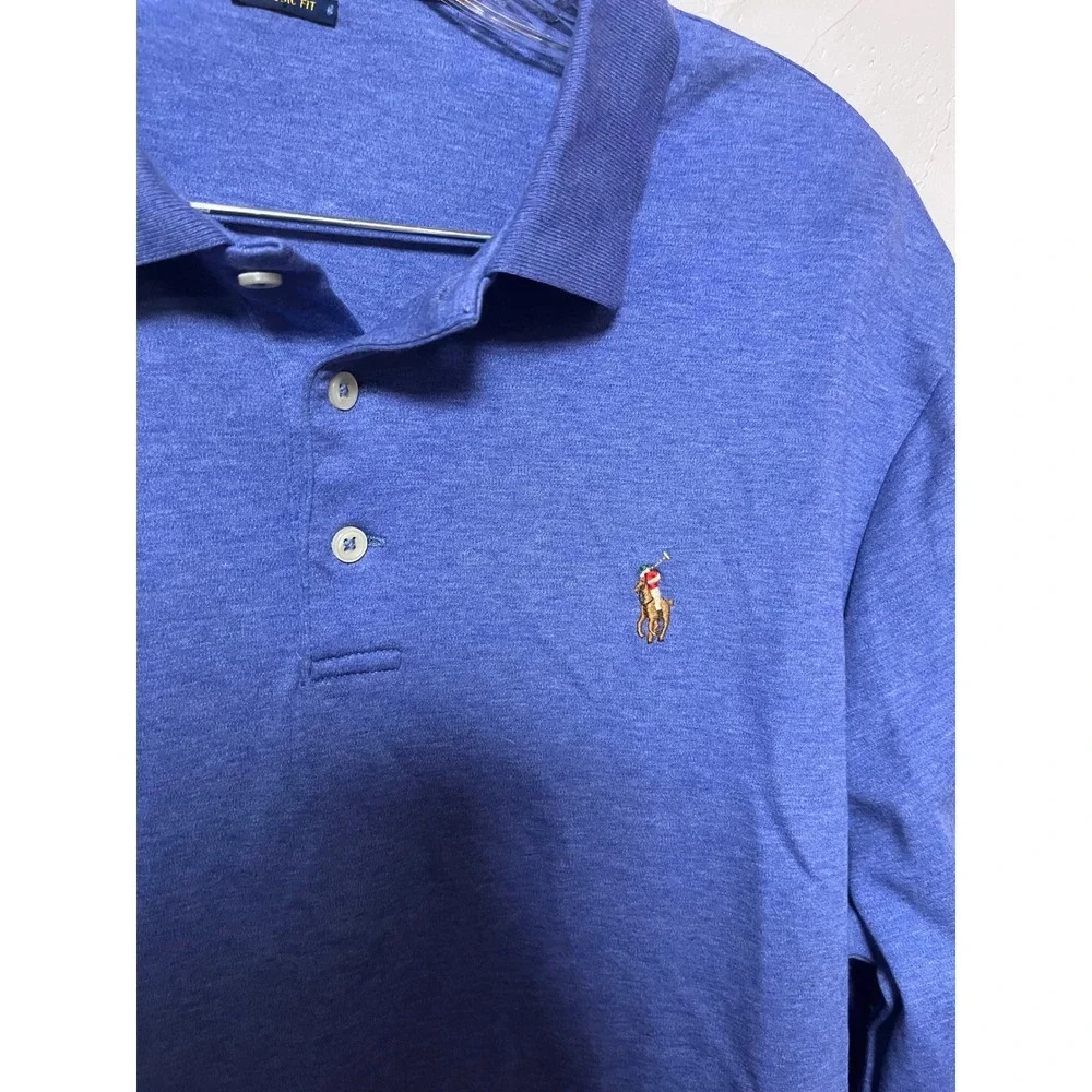 Polo Ralph Lauren Mens Classic Fit Long Sleeve Polo Shirt Blue‎ Heather Large